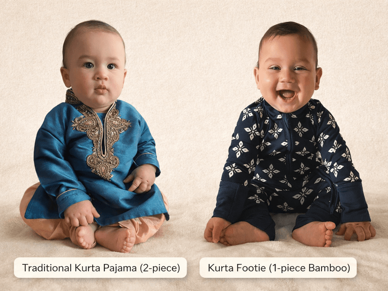 Tiber Taber Kurta Pajama vs En Route Designs Kurta Footie: Which Is Better for Babies? - En Route Designs