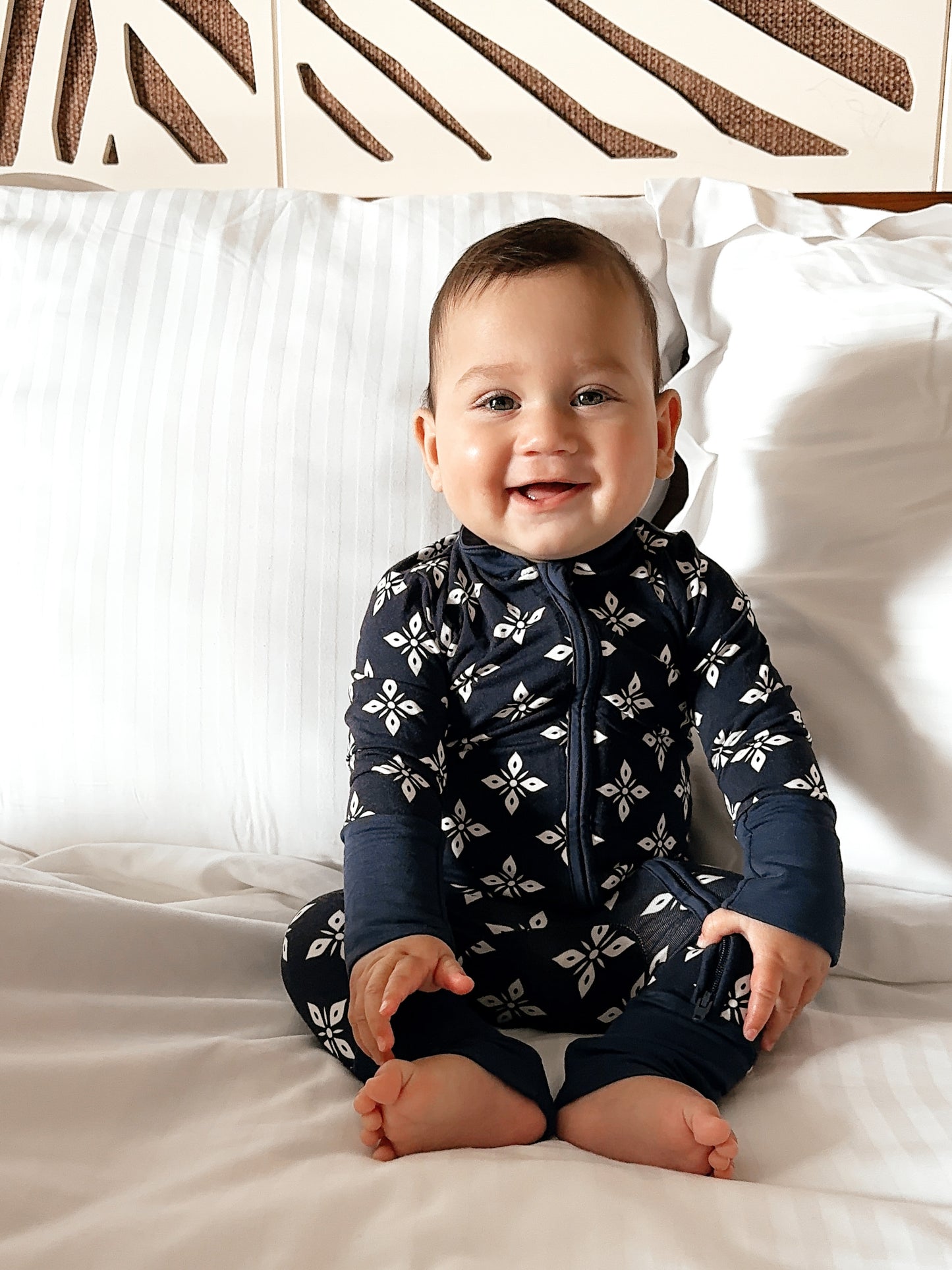 Kurta Footie in Petal Pattern (Navy)